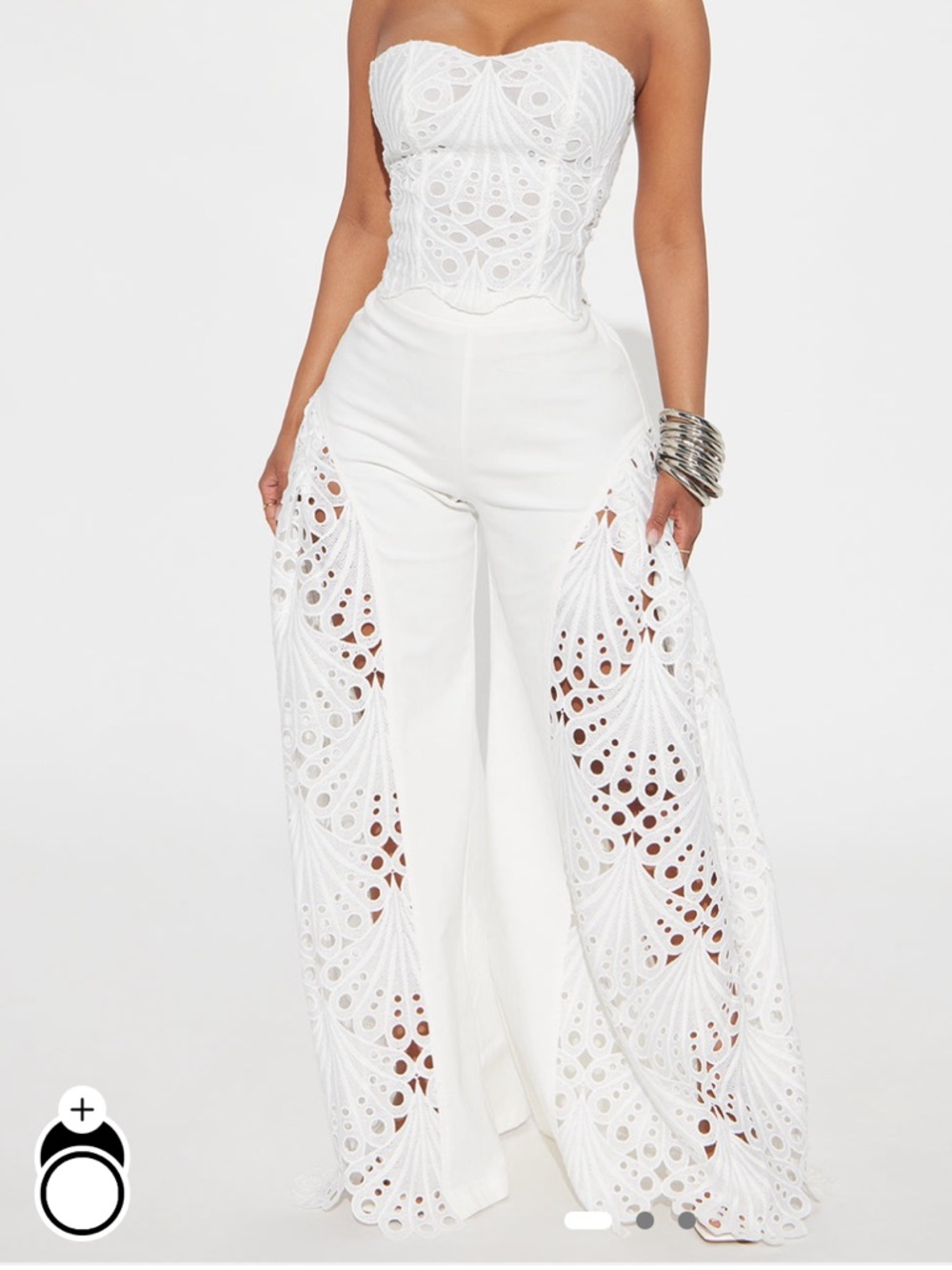 Fashion Nova Carmen look alike White Wide Leg Lace Overlay Jumpsuit Pants